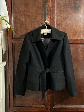 J CREW x ROBERT NOBLE WOOL TIE FRONT BLAZER BLACK TWEED